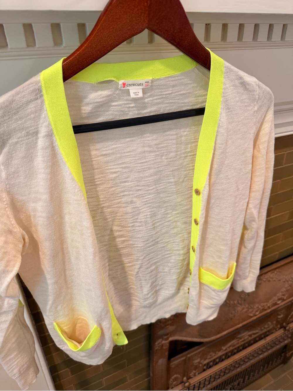 J. Crew Cream Cardigan with Neon Yellow Trim